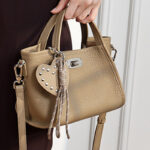 Women's Full-Grain Leather Heart Charm Winged Tote Bag with Crossbody Shoulder Strap