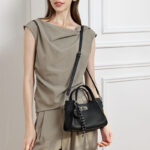 Women's Full-Grain Leather Heart Charm Winged Tote Bag with Crossbody Shoulder Strap
