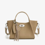 Women's Full-Grain Leather Heart Charm Winged Tote Bag with Crossbody Shoulder Strap