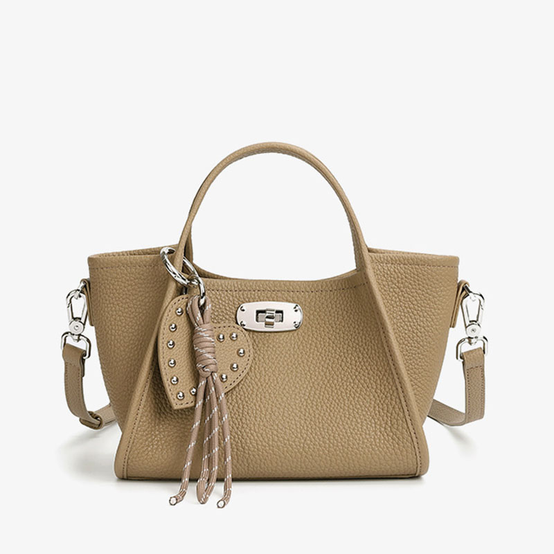 Women's Full-Grain Leather Heart Charm Winged Tote Bag with Crossbody Shoulder Strap