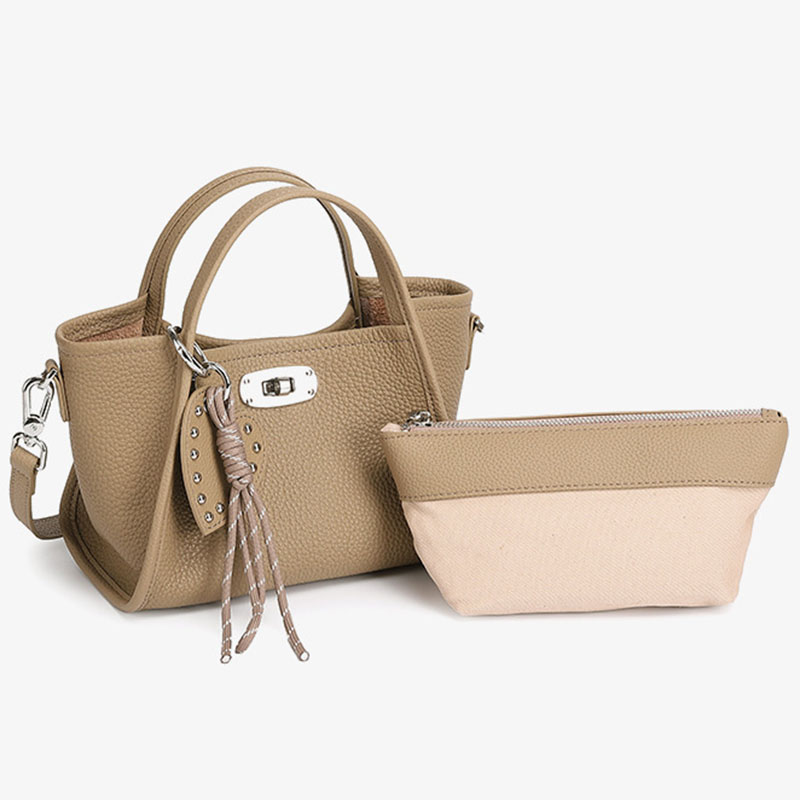 Women's Full-Grain Leather Heart Charm Winged Tote Bag with Crossbody Shoulder Strap