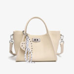 Women's Full-Grain Leather Heart Charm Winged Tote Bag with Crossbody Shoulder Strap