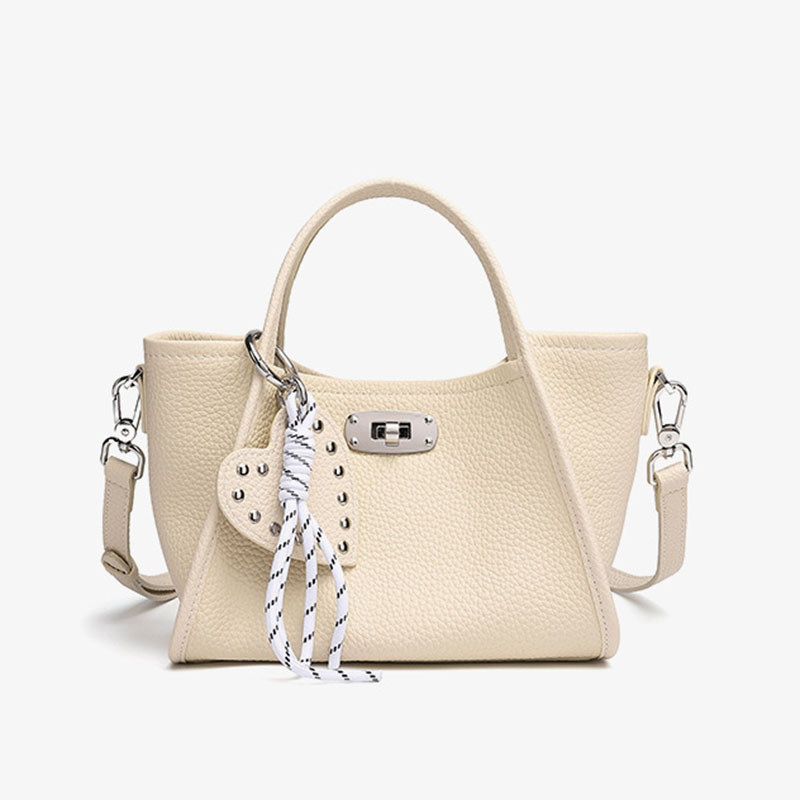 Women's Full-Grain Leather Heart Charm Winged Tote Bag with Crossbody Shoulder Strap
