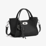 Women's Full-Grain Leather Heart Charm Winged Tote Bag with Crossbody Shoulder Strap