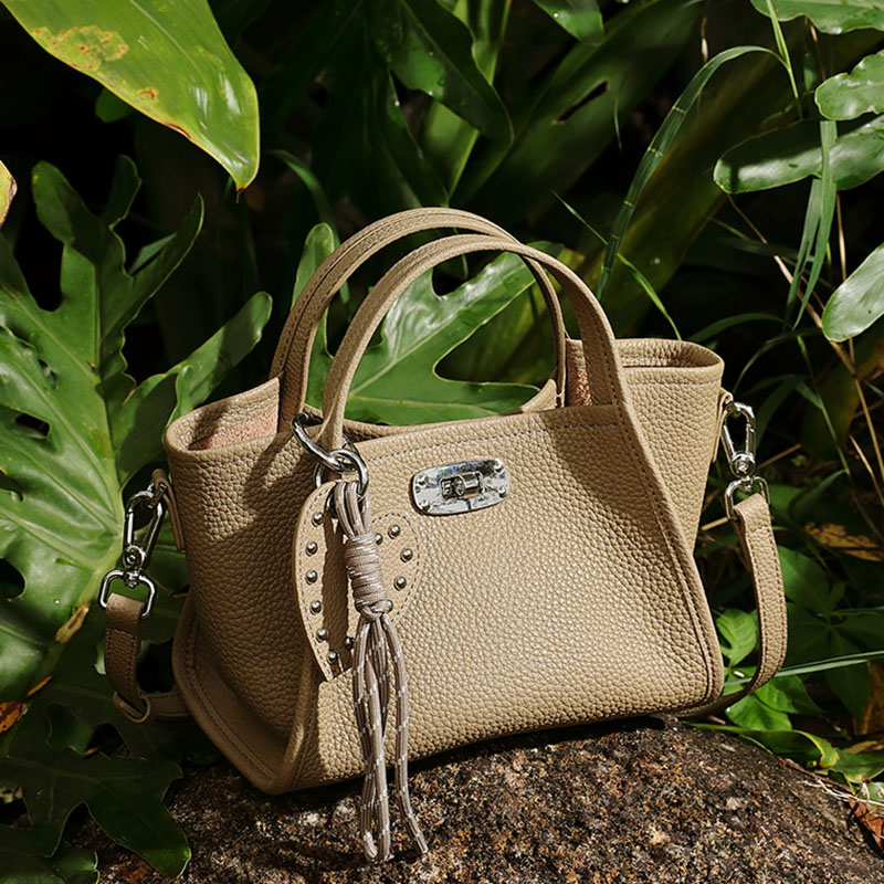 Women's Full-Grain Leather Heart Charm Winged Tote Bag with Crossbody Shoulder Strap