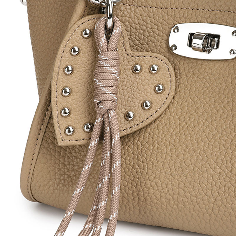 Women's Full-Grain Leather Heart Charm Winged Tote Bag with Crossbody Shoulder Strap