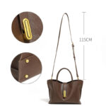 Women's Full-Grain Leather Lock Buckle Tote Bag with Crossbody Shoulder Strap