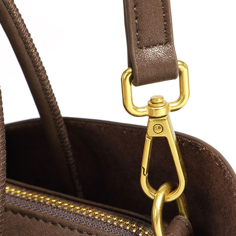 Women's Full-Grain Leather Lock Buckle Tote Bag with Crossbody Shoulder Strap