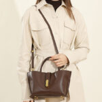 Women's Full-Grain Leather Lock Buckle Tote Bag with Crossbody Shoulder Strap