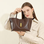 Women's Full-Grain Leather Lock Buckle Tote Bag with Crossbody Shoulder Strap