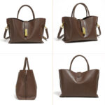 Women's Full-Grain Leather Lock Buckle Tote Bag with Crossbody Shoulder Strap