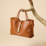 Women's Full-Grain Leather Lock Buckle Tote Bag with Crossbody Shoulder Strap