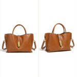 Women's Full-Grain Leather Lock Buckle Tote Bag with Crossbody Shoulder Strap