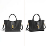 Women's Full-Grain Leather Lock Buckle Tote Bag with Crossbody Shoulder Strap
