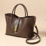 Women's Full-Grain Leather Lock Buckle Tote Bag with Crossbody Shoulder Strap