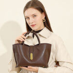Women's Full-Grain Leather Lock Buckle Tote Bag with Crossbody Shoulder Strap