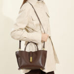 Women's Full-Grain Leather Lock Buckle Tote Bag with Crossbody Shoulder Strap