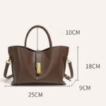 Women's Full-Grain Leather Lock Buckle Tote Bag with Crossbody Shoulder Strap