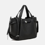 Women's Full-Grain Leather Studded Drawstring Tote Bag with Crossbody Shoulder Strap