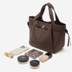 Women's Full-Grain Leather Studded Drawstring Tote Bag with Crossbody Shoulder Strap