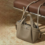Women's Full-Grain Leather Studded Drawstring Tote Bag with Crossbody Shoulder Strap
