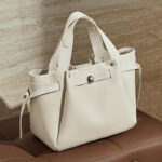 Women's Full-Grain Leather Studded Drawstring Tote Bag with Crossbody Shoulder Strap