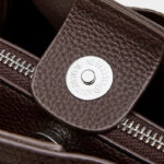 Women's Full-Grain Leather Studded Drawstring Tote Bag with Crossbody Shoulder Strap