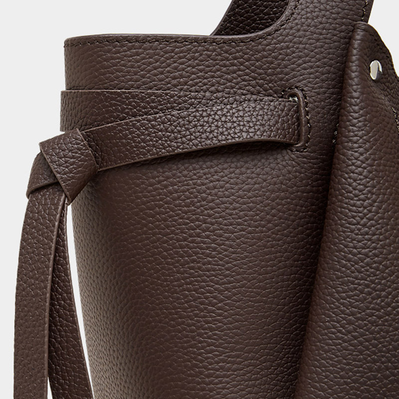 Women's Full-Grain Leather Studded Drawstring Tote Bag with Crossbody Shoulder Strap