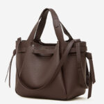 Women's Full-Grain Leather Studded Drawstring Tote Bag with Crossbody Shoulder Strap