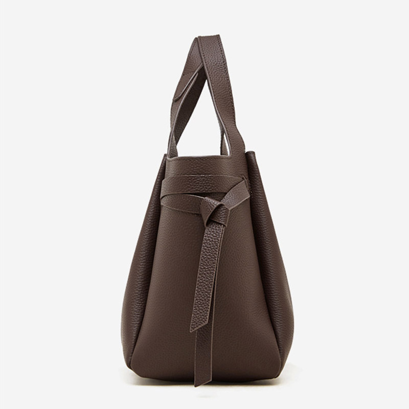 Women's Full-Grain Leather Studded Drawstring Tote Bag with Crossbody Shoulder Strap