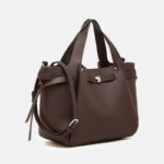 Women's Full-Grain Leather Studded Drawstring Tote Bag with Crossbody Shoulder Strap