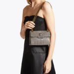 Women's Houndstooth Rhinestone Cotton Eagle Head Embellished Crossbody Shoulder Chain Bag in Beige