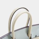 Women's Light Blue Full-Grain Leather Color-Block Top Handle Bag with Silver Hardware