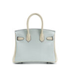 Women's Light Blue Full-Grain Leather Color-Block Top Handle Bag with Silver Hardware