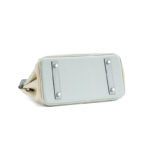 Women's Light Blue Full-Grain Leather Color-Block Top Handle Bag with Silver Hardware