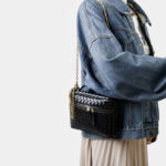 Women's Mini Woven Split Leather Zipper-Closed Box Top Handle Bag with Chain Crossbody Strap