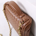 Women's Mini Woven Split Leather Zipper-Closed Box Top Handle Bag with Chain Crossbody Strap