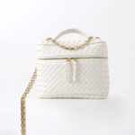 Women's Mini Woven Split Leather Zipper-Closed Box Top Handle Bag with Chain Crossbody Strap