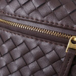 Women's Mini Woven Split Leather Zipper-Closed Box Top Handle Bag with Chain Crossbody Strap