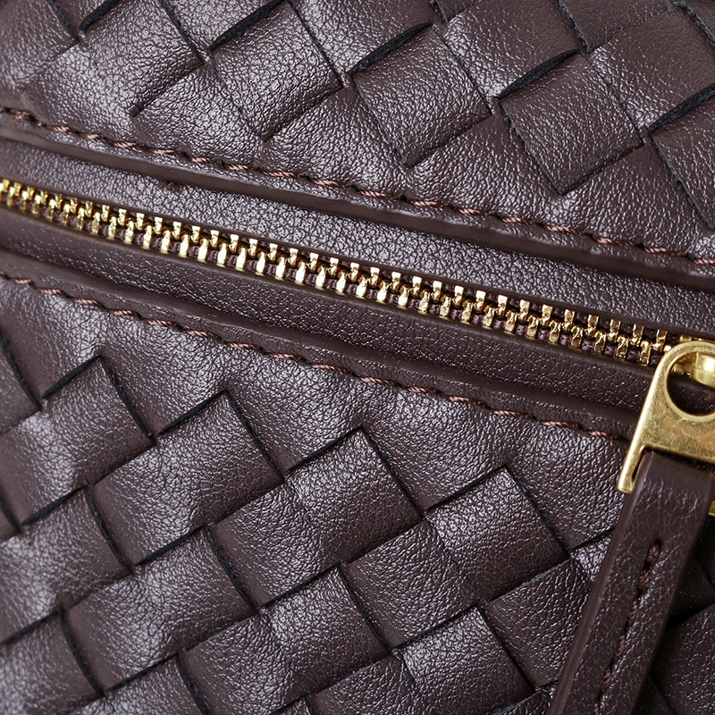 Women's Mini Woven Split Leather Zipper-Closed Box Top Handle Bag with Chain Crossbody Strap