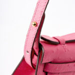 Women's Ostrich Embossed Full-Grain Leather Turn Lock Top Handle Bag with Crossbody Shoulder Strap