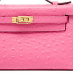 Women's Ostrich Embossed Full-Grain Leather Turn Lock Top Handle Bag with Crossbody Shoulder Strap