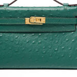 Women's Ostrich Embossed Full-Grain Leather Turn Lock Top Handle Bag with Crossbody Shoulder Strap