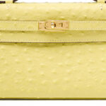 Women's Ostrich Embossed Full-Grain Leather Turn Lock Top Handle Bag with Crossbody Shoulder Strap