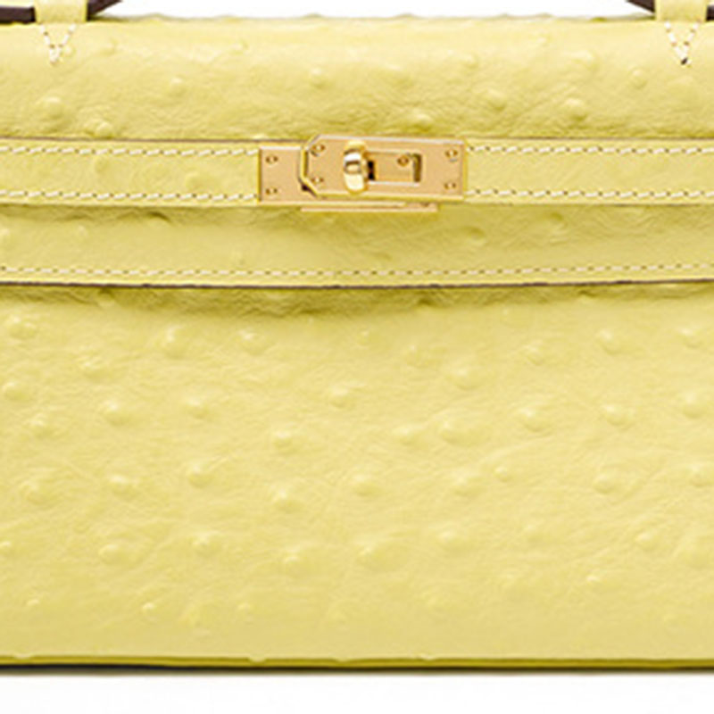 Women's Ostrich Embossed Full-Grain Leather Turn Lock Top Handle Bag with Crossbody Shoulder Strap