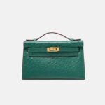 Women's Ostrich Embossed Full-Grain Leather Turn Lock Top Handle Bag with Crossbody Shoulder Strap