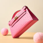 Women's Ostrich Embossed Full-Grain Leather Turn Lock Top Handle Bag with Crossbody Shoulder Strap