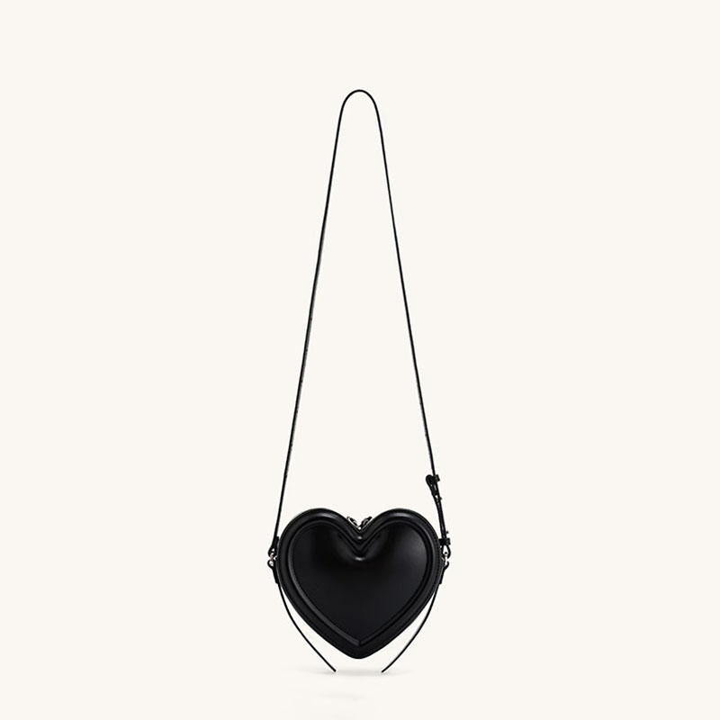 Women's Vegan Leather Heart-Shaped Zipper Shoulder Crossbody Bag