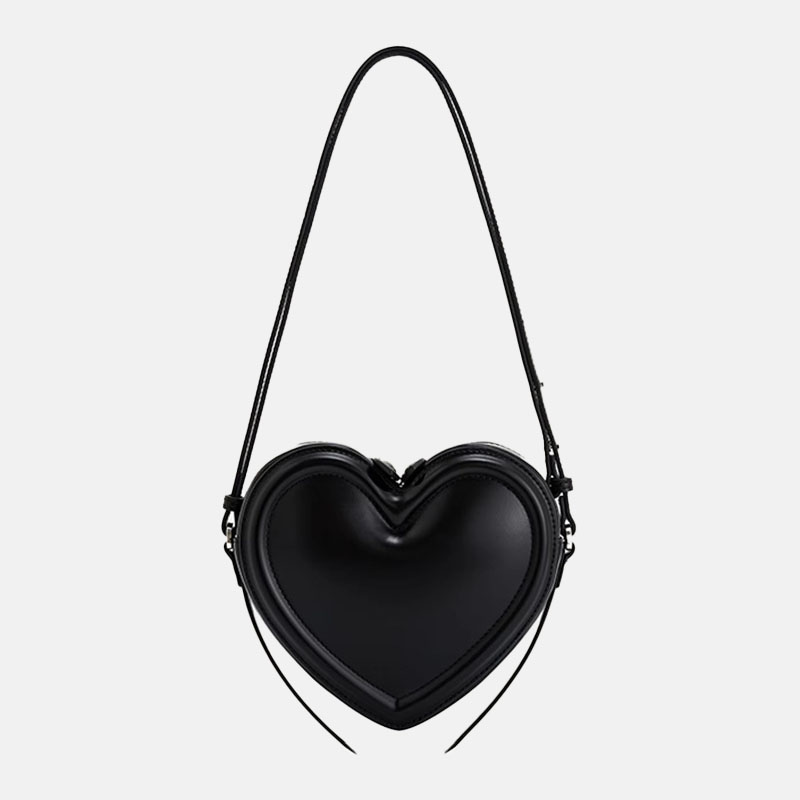 Women's Vegan Leather Heart-Shaped Zipper Shoulder Crossbody Bag