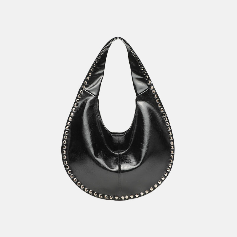 Women's Vegan Leather Studded Shoulder Hobo Bag
